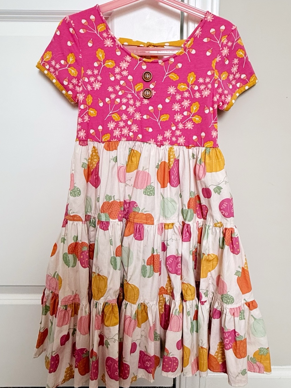 Eleanor Rose Girl Tiered Floral and Pumpkin Fall Dress size 7-8 years EUC